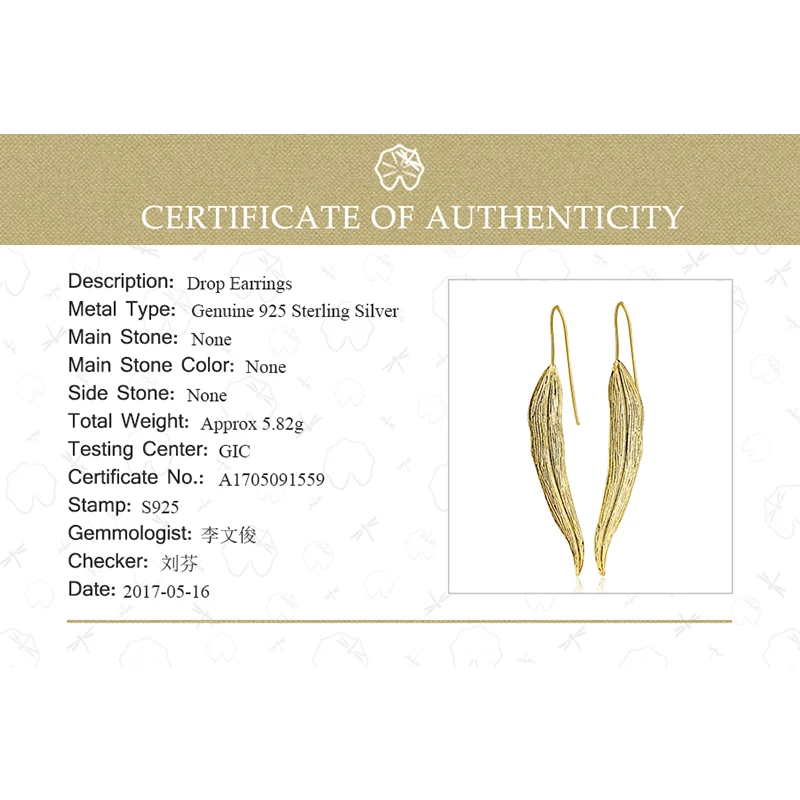 Lotus Fun Real 925 Sterling Silver Natural Original Handmade Fine Jewelry Vintage Long Leaves Drop Earrings for Women Brincos