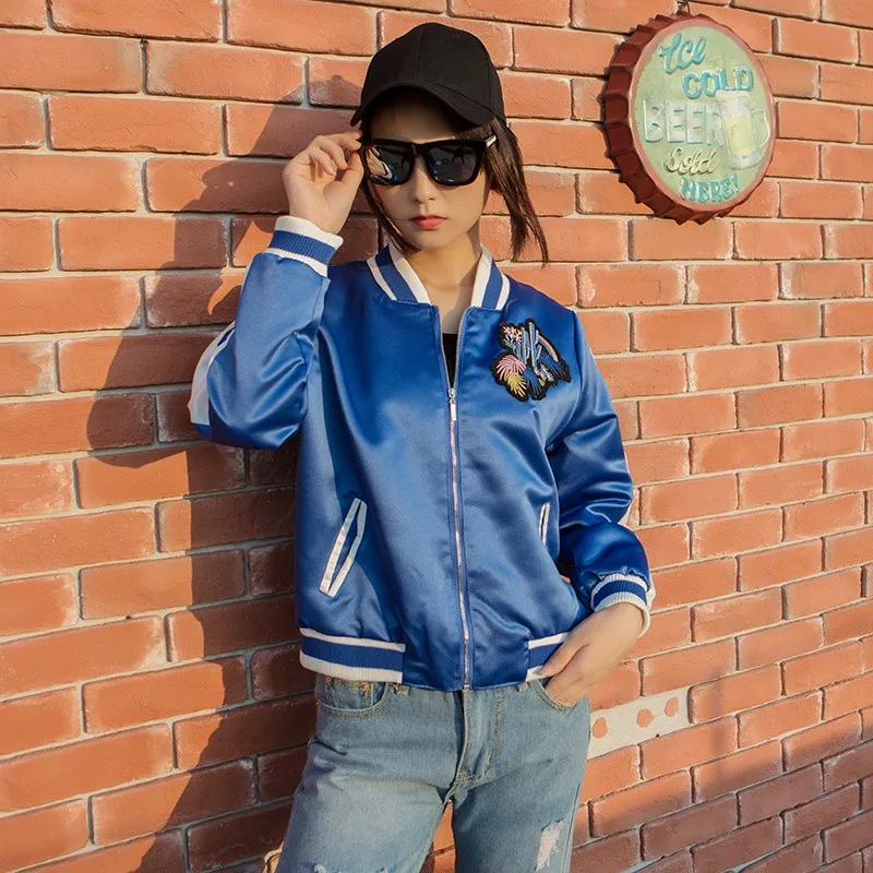 2018 Spring Autumn Women Baseball Jacke Emboridery Slim Fashion