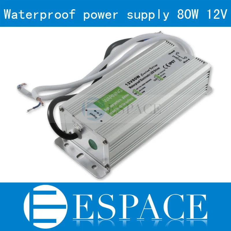

10piece/lot IP67 12V 6.67A 80W AC100-240V Input Electronic Waterproof Led Power Supply/ Led Adapter 12V 80W free fedex