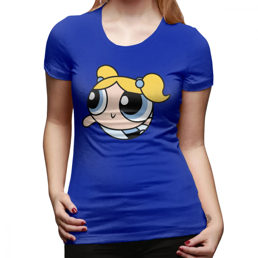 Powerpuff/футболка для девочек Футболка с пузырьками красная уличная стильная женская футболка 100 хлопок, новая модная большая графическая женская футболка - Цвет: Синий