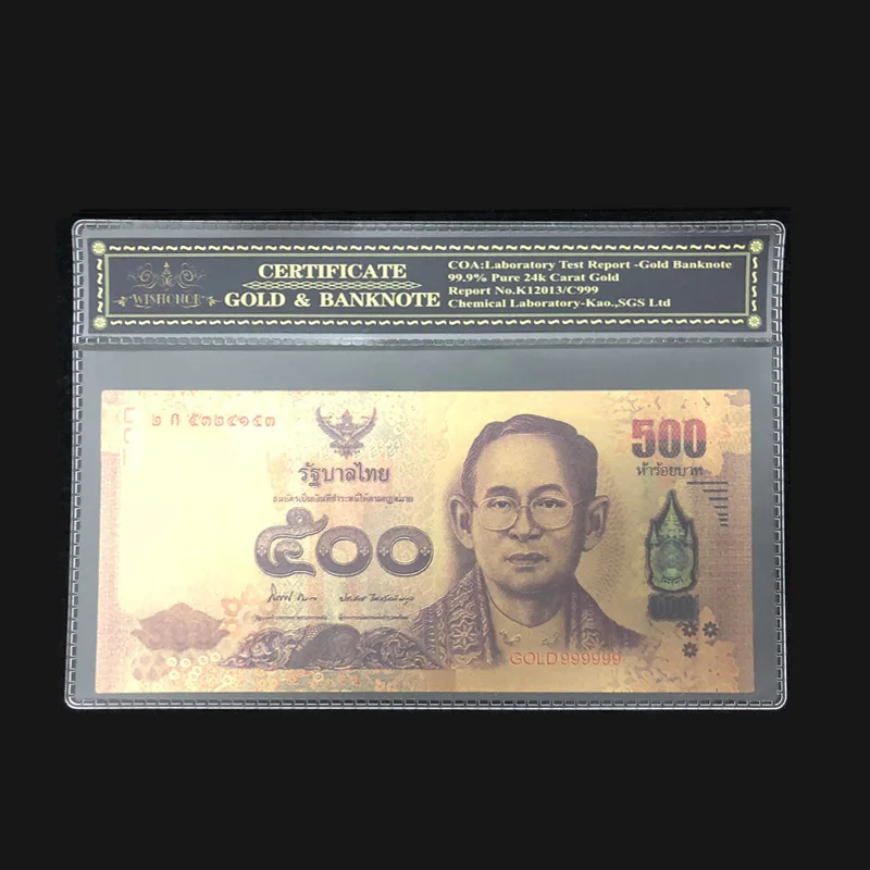 

Thailand Banknote 24k Gold Banknote Rare 999.9 Gold Foil 500 Baht Fake Money Holiday Gift Color Banknote Custom Gifts
