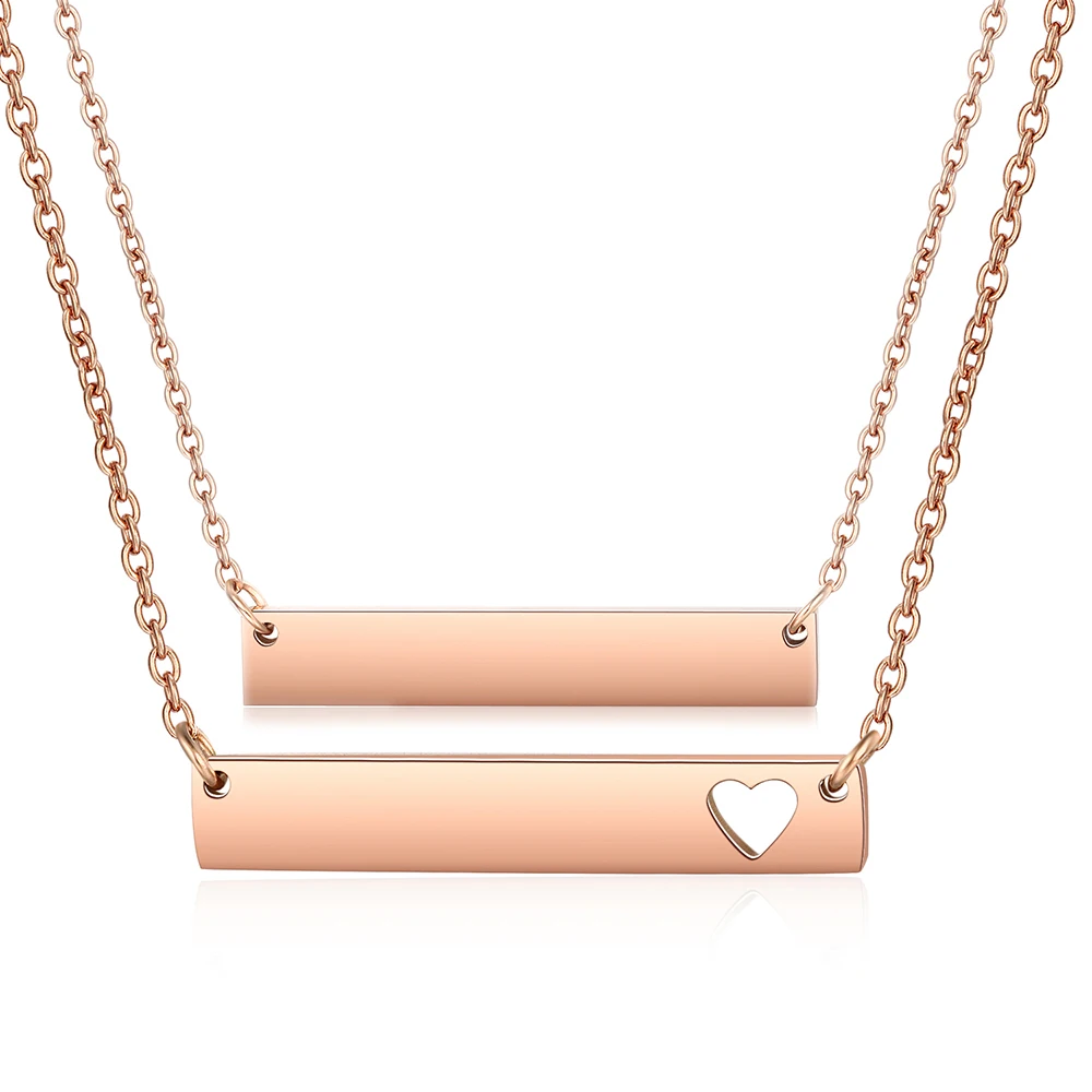 

20pcs/lot 45cm+5cm Rose Gold Color Blank Bar Necklace 35*6*2mm Bar With Two Sides Mirror Polished Women Choker Necklaces