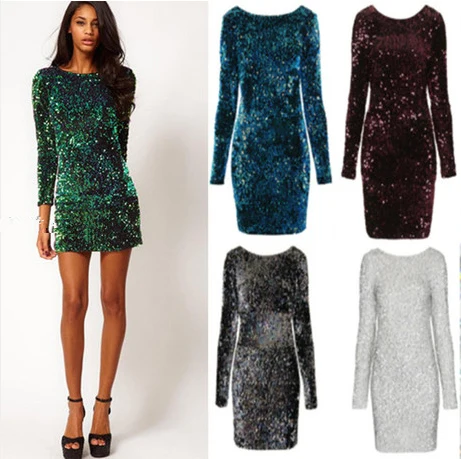 Hot Brand Plus Size Winter Party Sequins Dress Women Bodycon Boho Hot Brand Plus Size Winter Party Sequins Dress Women Bodycon Boho Long Sleeve Backless Y Club Dresses 2017 Vestidos In From S