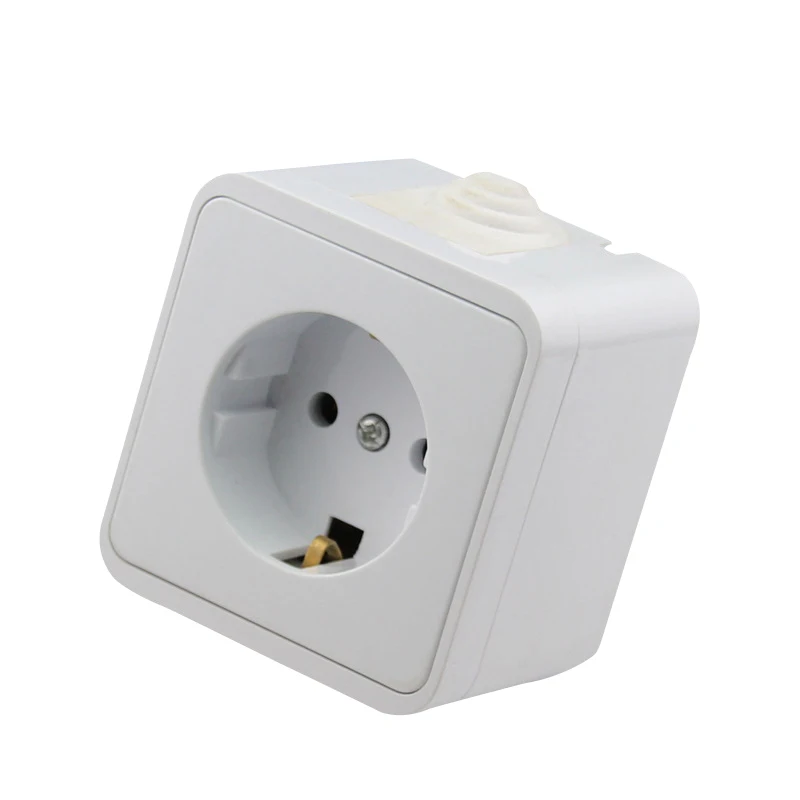 

16A 250V Eu German Waterproof Socket European 2P+E Anti-Splash Power Outlet White Germany Cable Socket With Cover(Eu Plug)