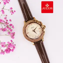 Горный хрусталь В виде ракушки Для женщин часы Японии кварцевых часов Best модное платье кожаный браслет для девочек Рождественский подарок