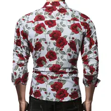 Новинка, мужская приталенная рубашка с длинным рукавом, Мужская Роскошная одежда, футболки, подходят на каждый день, стильные рубашки с принтом розы