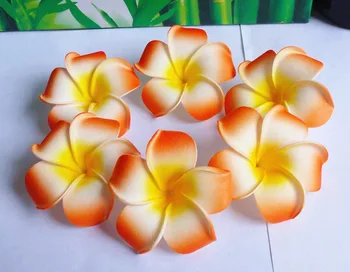 

100PCS fashion Orange colour Foam Frangipani Flower Hawaiian Plumeria flower wedding decorate 6cm(2-1/2") no clip