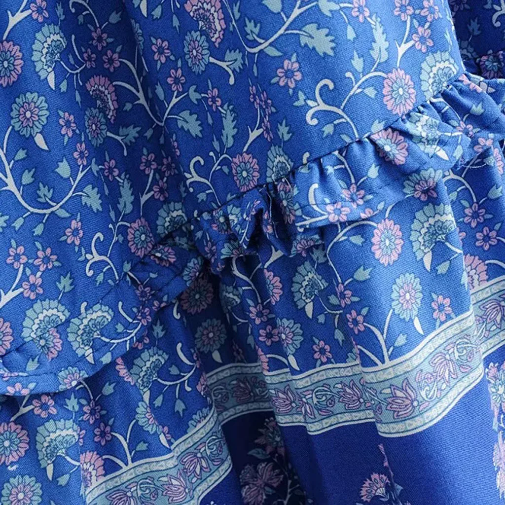 Короткий рукав сарафана женское платье с принтом и кисточками на пуговицах винтажное платье Макси платье с глубоким v-образным вырезом женское летнее платье vestido elbise robe# G6