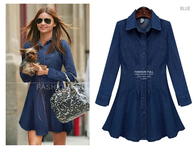 Long Sleeve Shirt Collar Design Brand Denim Dress 2016 Spring Wear Winter Wear Women Classical Jeans