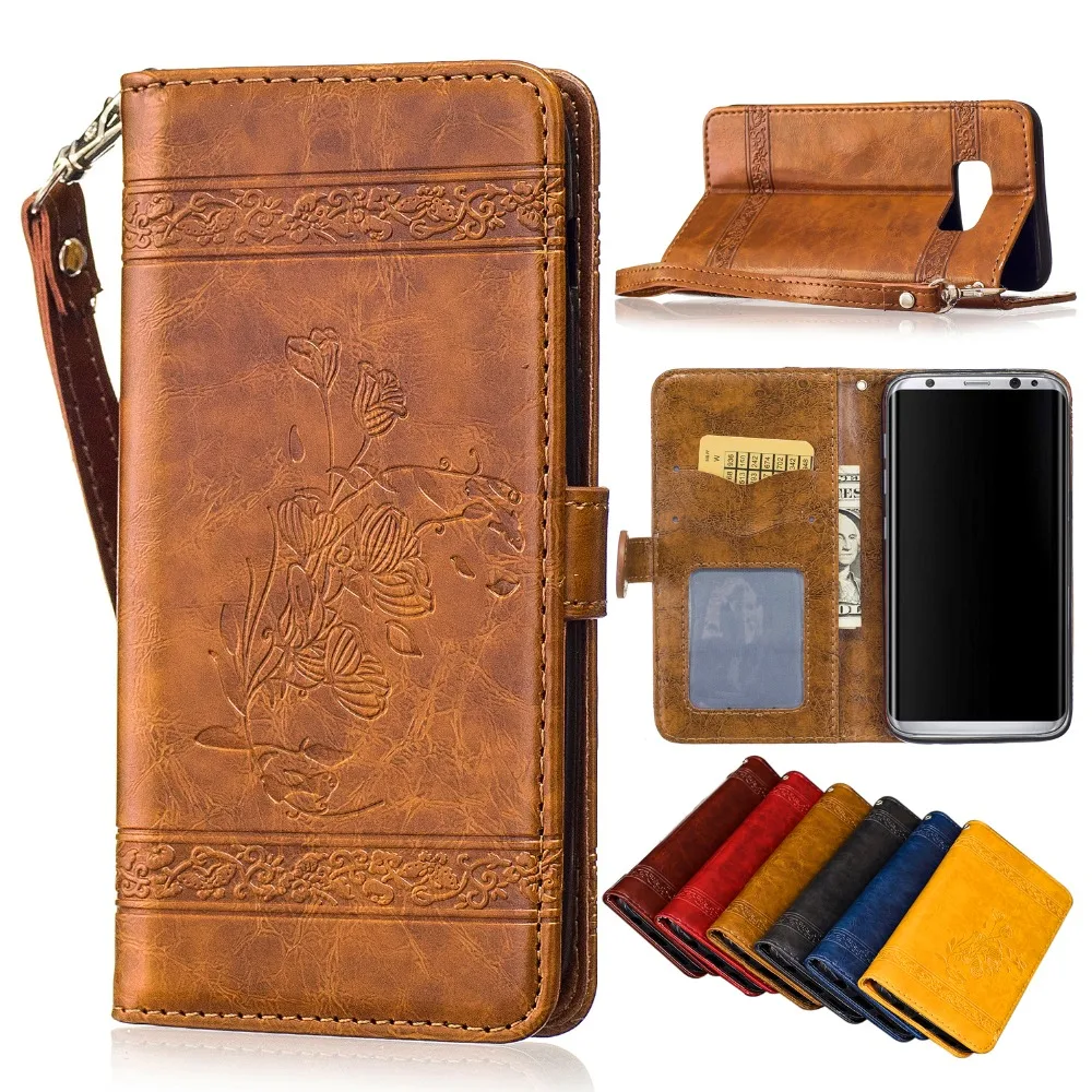 

Wallet Leather Flip Case Luxury Retro pattern Phone Cover For Samsung Galaxy S8 S5 S6 S7 edge S8 plus ases With Card Slot Brand