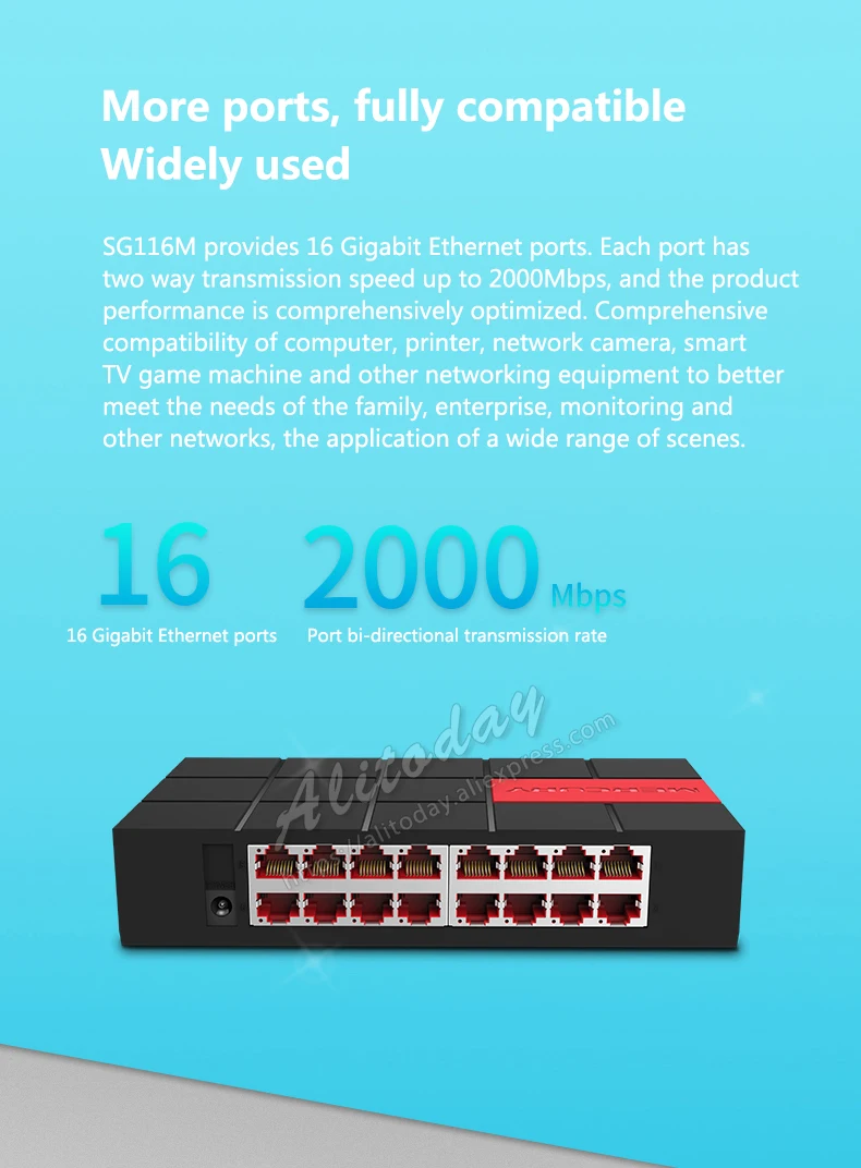 Mercury Mini 16 портовый гигабитный коммутатор 10/100/1000 Мбит/с настольный коммутатор концентратор сеть полный/полудуплексный(SG116M