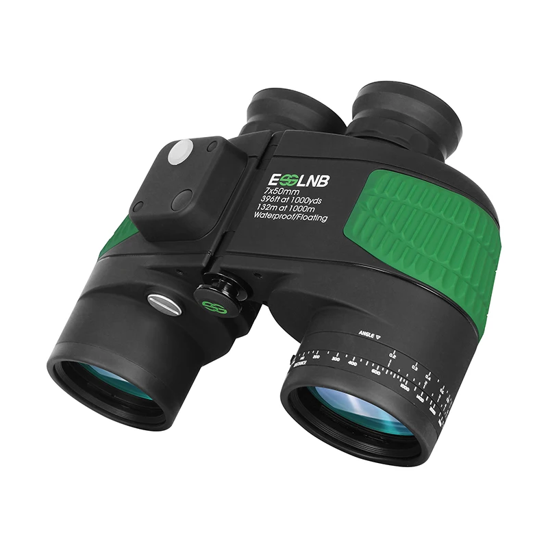 7x50 تليسكوب مزود بمنظار ثنائي للماء النيتروجين العائمة الطاقة العسكرية البوصلة الداخلية الأخضر تلسكوب للملاحة القوارب