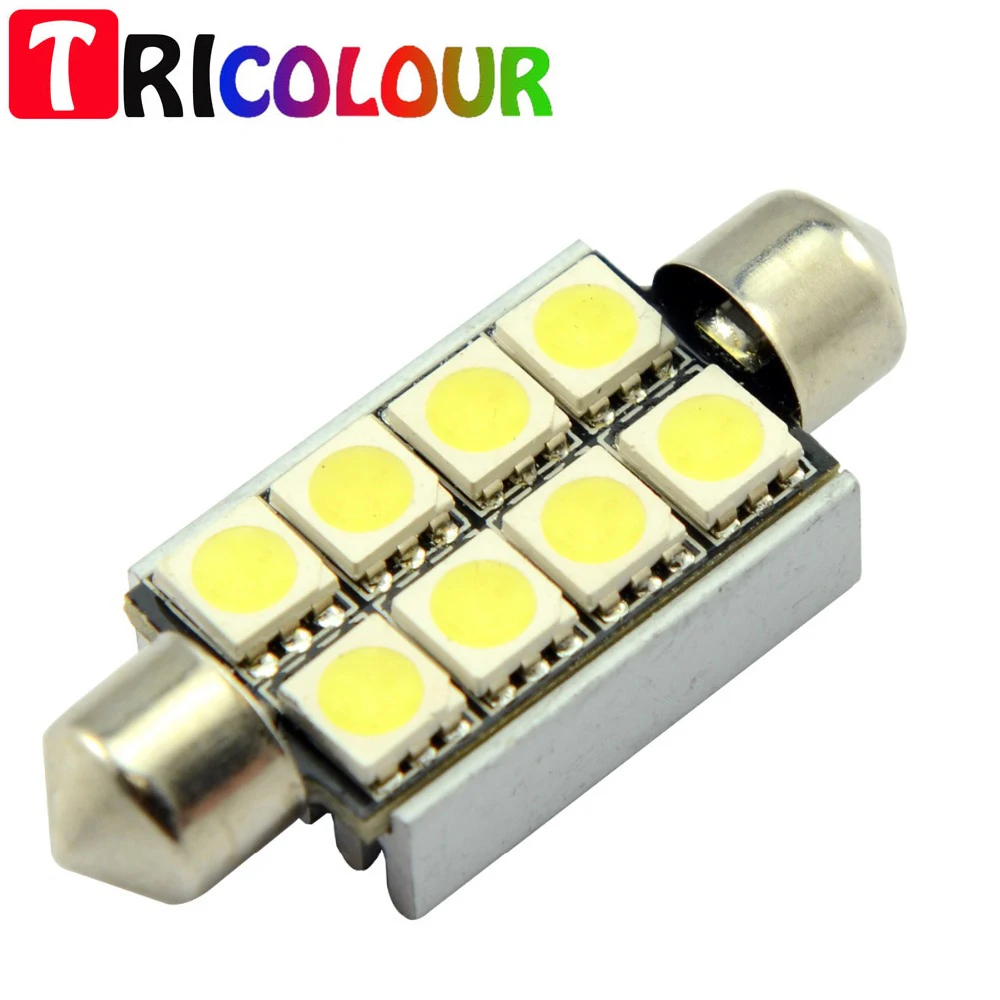 TRICOLOUR 4X Festoon Canbus 39 мм 41 8 SMD 5050 светодиодный без ошибок панель автомобиля лампа для