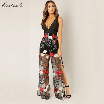 

Ocstrade Sexy Party Dress 2019 Summer New Fashion Black Flower Embroidery Rayon High Quality Long Bandage Dress Spaghetti Straps