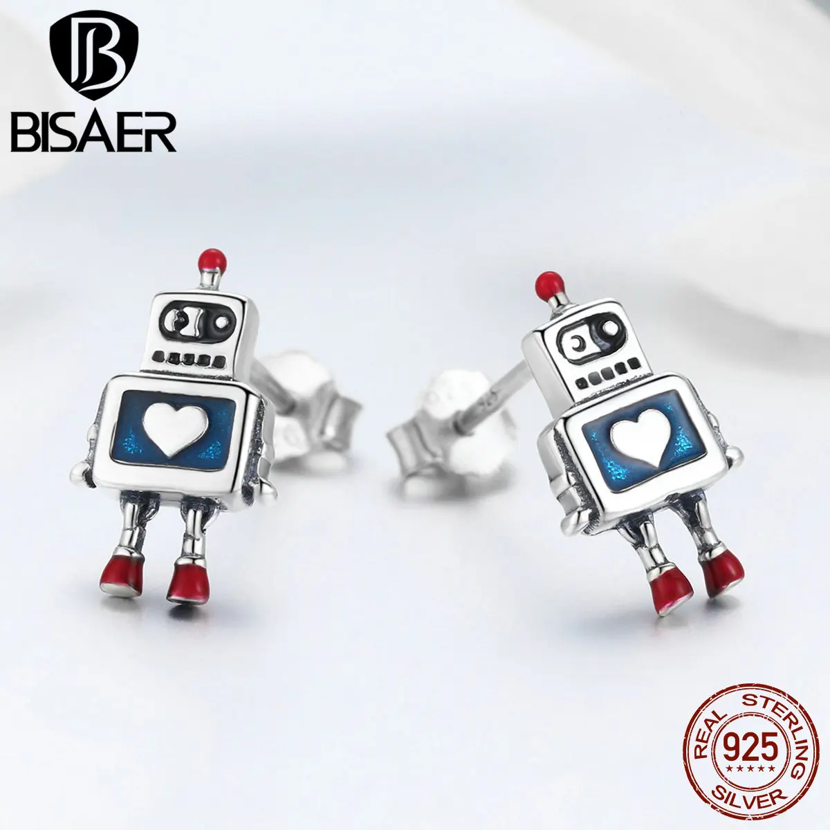 BISAER хит продаж серьги гвоздики из стерлингового серебра 925 пробы с роботом