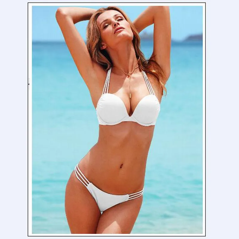 

White swimsuit low waist bottoms swimwear padded push up bathing suit summer black swimming wear 2018 woman's brazilian biquinis