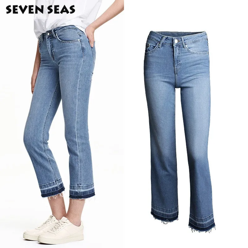 Модные новые женские повседневные женские джинсы клёш винтажные кисточки с высокой талией женские джинсы из денима брюки
