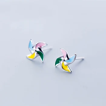 

MloveAcc 925 Sterling Silver Multi-color Windmill EArrings Jewelry Special Store Stud Earrings Jewelry Brincos