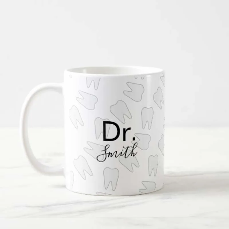

Funny Coffee Mug Custom Name Dentist Hygienist Dental Assistant Tooth Pattern Tea Cup Christmas Gifts for Friends and Families