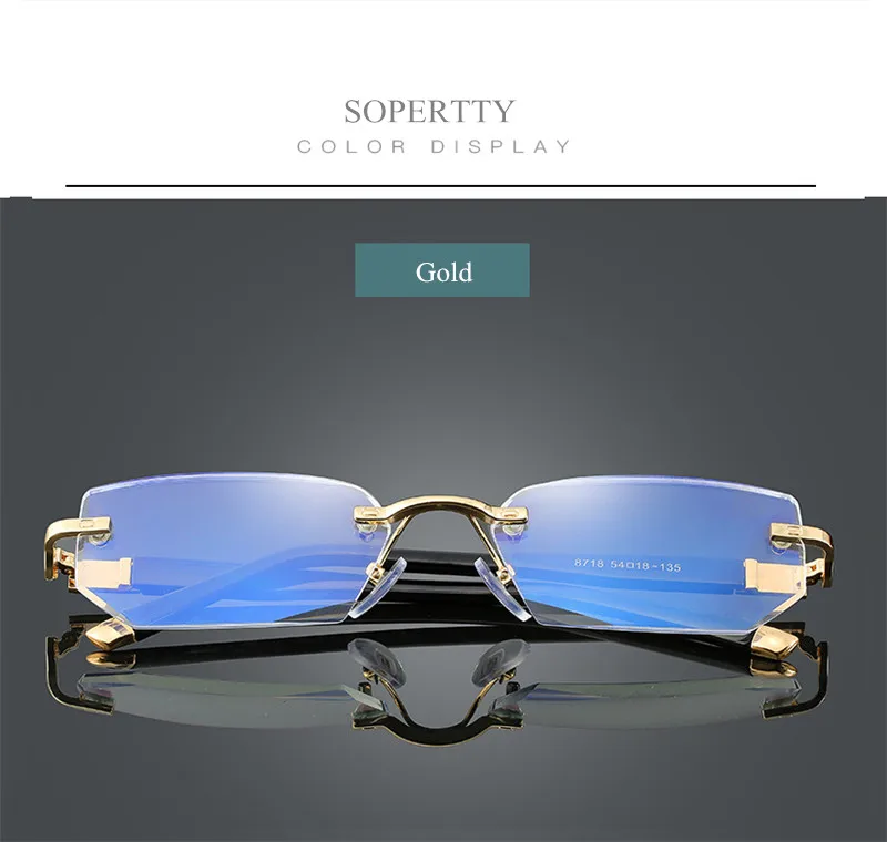 Анти-синий светильник Алмазная резка Обрезка очки для чтения Кристалл ультра светильник без оправы мобильные очки против усталости Elder R8718 - Цвет оправы: Gold