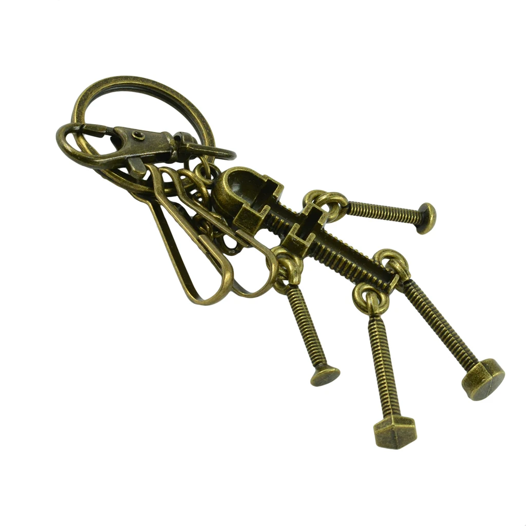 Novelty Steampunk Stainless Steel Bronze Lobster Screw Robot Pendant Key Ring Clips Clasp Hook Keychain Funny Jewelry for Men 