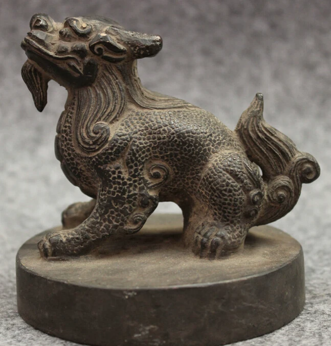 

song voge gem S3391 Chinese Dynasty Purple Bronze Guardian Dragon Kylin Statue Seal Stamp Signet Set