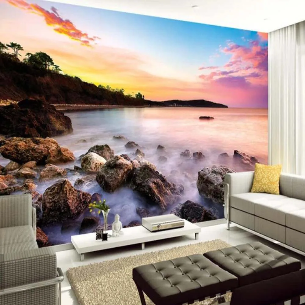 

setting Sun Sea Stone View Wallpaper Mural Home Art Decor Paper Rolls Murals Contact Nature papers