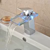 LED RGB Colors Basin Sink Faucet Deck Mount Waterfall Brass Bathroom Vessel Sink Mixer Tap Chrome Finish ► Photo 3/5