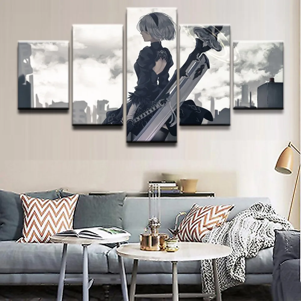 

Modular Pictures Wall Art Canvas HD Prints Posters 5 Pieces Game NieR Automata YoRHa Paintings Living Room Home Decor Framework