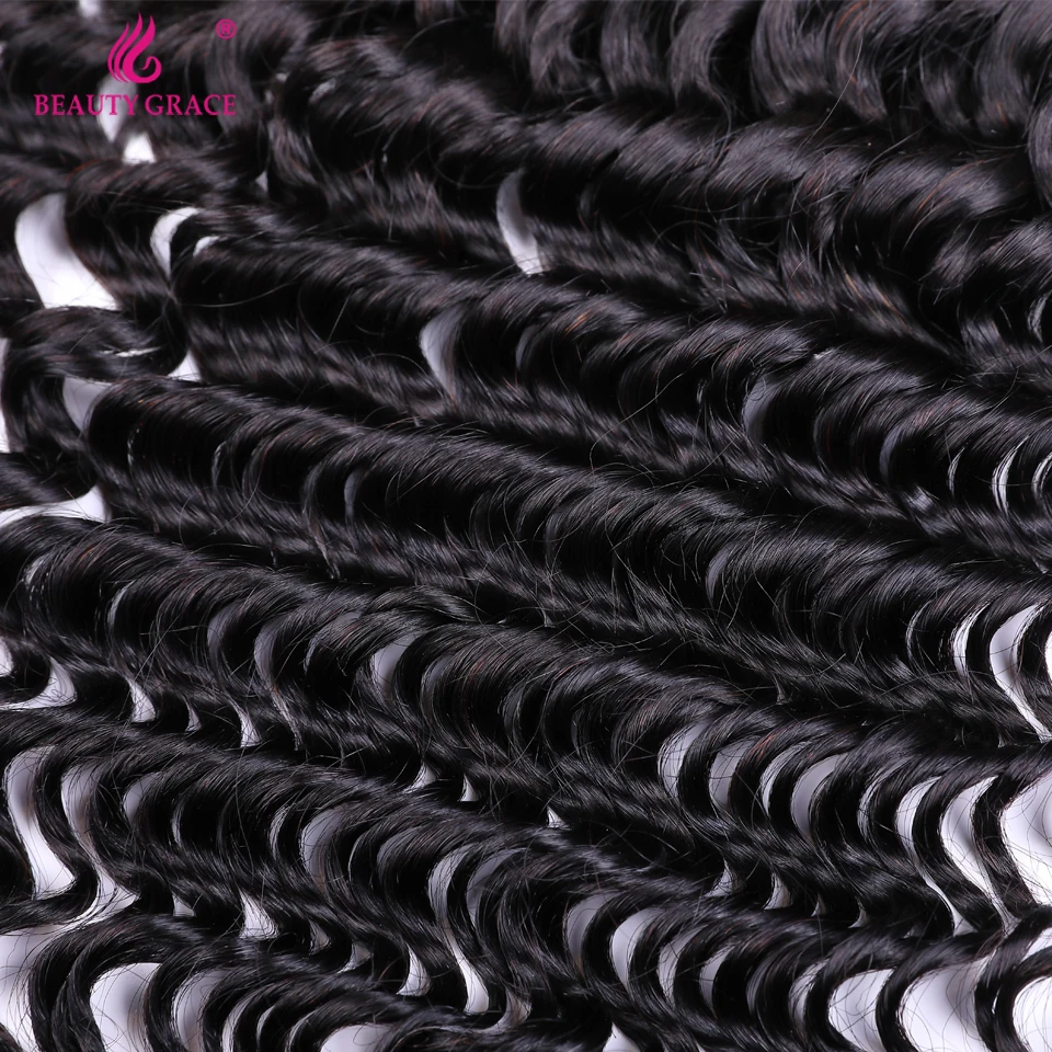 Brazilian Deep Wave Frontal With Baby Hair Free Part Remy Human Hair Ear To Ear Pre Plucked Lace Frontals Closure Beauty Grace
