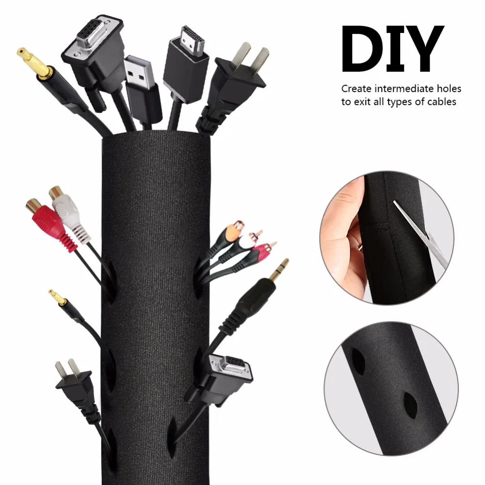 

Cable Management Sleeve 78" Flexible Adjustable Cord Sleeves Wrap Cover Wire Hider Con