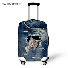 TWOHEARTSGIRL синий джинсовый Чехол для багажа в виде кошки для путешествий, водонепроницаемый чехол для багажа, защита от царапин, чехол для чемодана на колесиках 18-32 дюйма