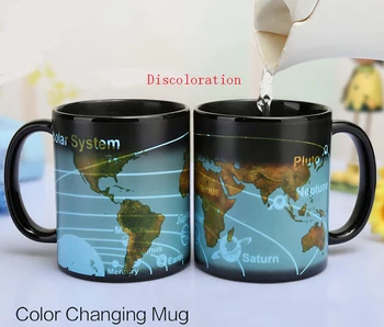 

Free shipping creative color change mug, thermal sensor map coffee ceramic mug, personalized thermal solar system earth color