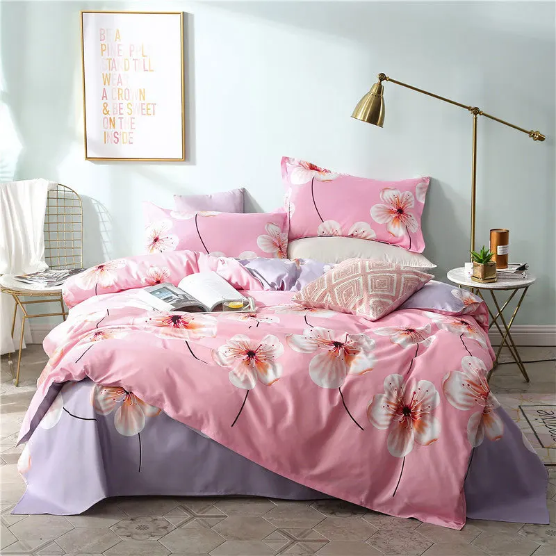 Розовый фламинго, 4 шт., Набор детских постельных принадлежностей с мультяшным рисунком, пододеяльник для взрослых и детей, простыни и наволочки, одеяло, Комплект постельного белья 2TJ-61002 - Цвет: 2TJ-61002-010
