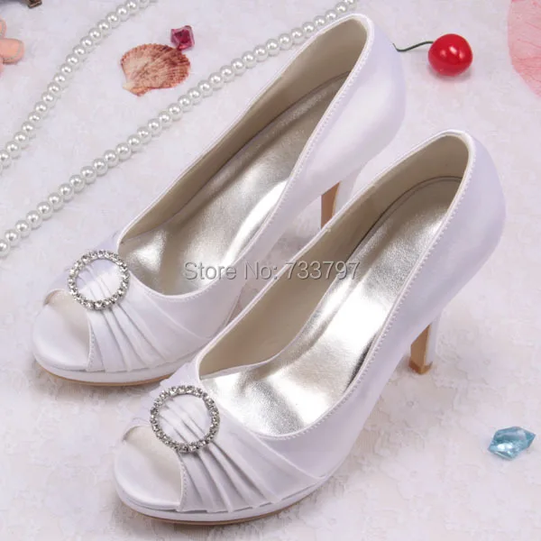 Sweet Style White High Heels Wedding Women Shoes With Diamond Peep Toe Shoes