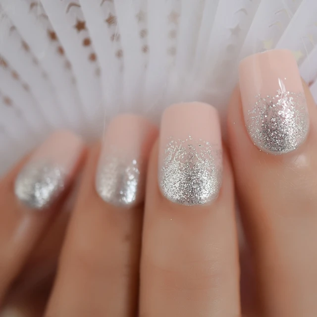 Glass Broken Decorated False Nails Rich Hair Pre Glued Manicure Tips