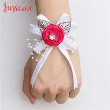 Европейская роза красная шелковая лента на запястье корсаж браслет цветок ручной искусственный невесты цветы для свадьбы SWSL-P