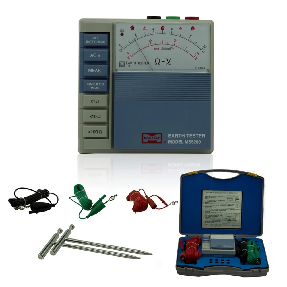 

MASTECH MS5209 Low Power Pointer Ground Resistance Tester Analog Earth Resistance Test Meter Megger Megometro 10ohm to 1000ohm