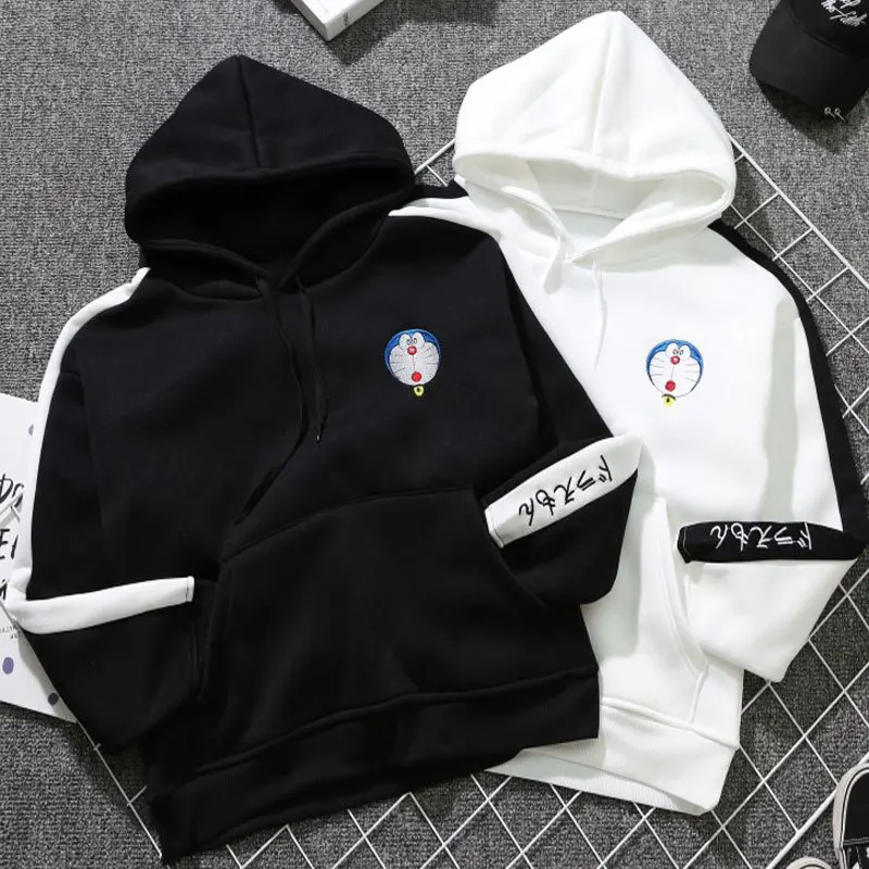 Fashion Cute Women Hoodies Doraemon Printed Long Sleeve Couple Hooded