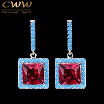 

CWWZircons 2019 New Fashion Turkish Light Blue And Red CZ Crystal Elegant Square Drop Dangle Earrings for Women CZ119
