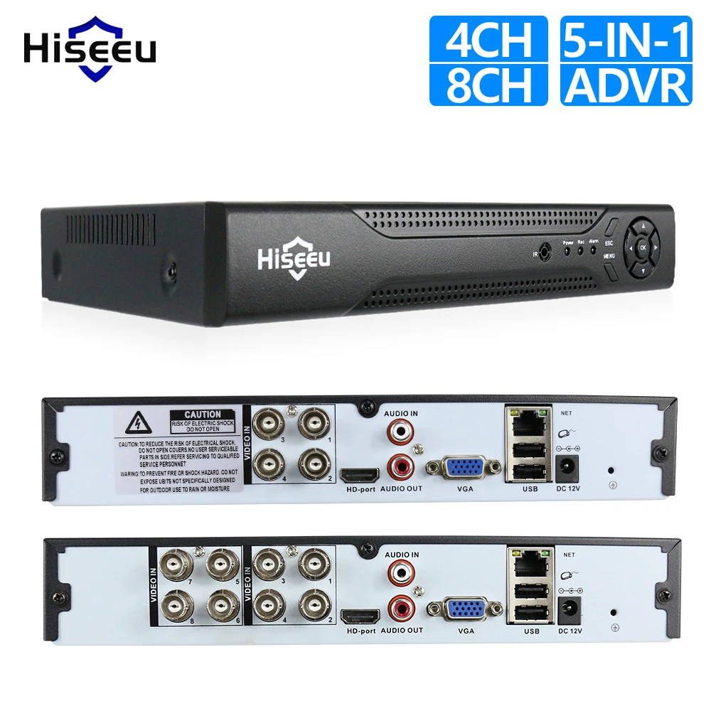 

Hiseeu 1080P 5 in 1 DVR Video Recorder for AHD Camera Analog Camera IP Camera P2P NVR 4CH 8CH CCTV DVR H.264 VGA HDMI Network