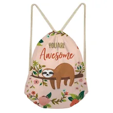 Cute Cartoon Animal Sloth Printed Women Drawstring Bags Fashion Storage Bags Softback Teenage Girls Bookbags TravelSumka