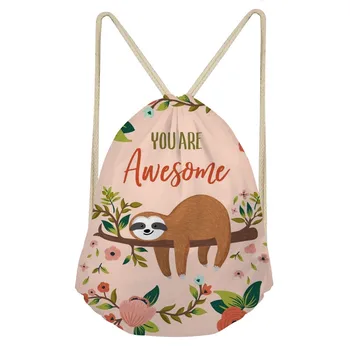 

Cute Cartoon Animal Sloth Printed Women Drawstring Bags Fashion Storage Bags Softback Teenage Girls Bookbags TravelSumka