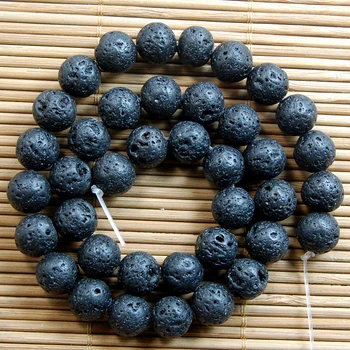 

10Strands/Pack 10mm Natural Black Volcanic Lava Gems Stones Round Beads 15'' Strand for Jewelry Making Crafts