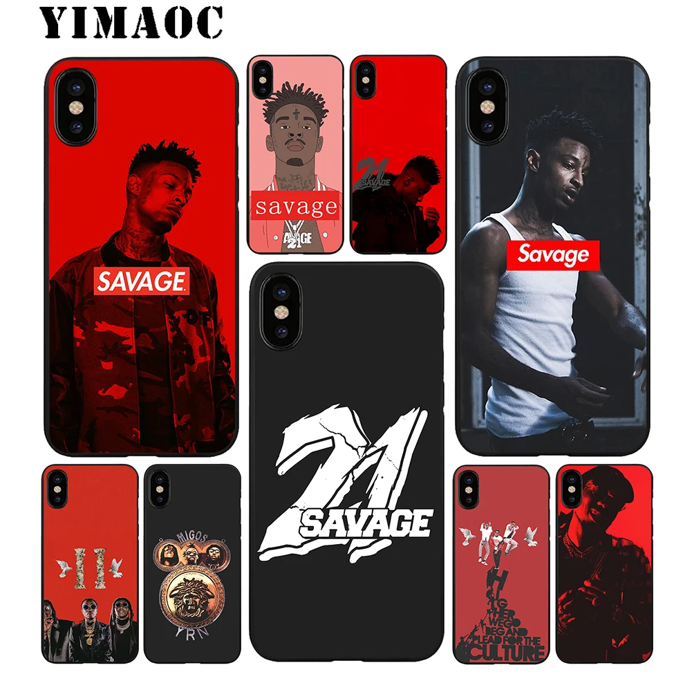 YIMAOC 21 savage MIgos хип хоп Мягкий ТПУ Черный силиконовый чехол для iPhone X или 10 8 7 6S Plus 5 5S SE