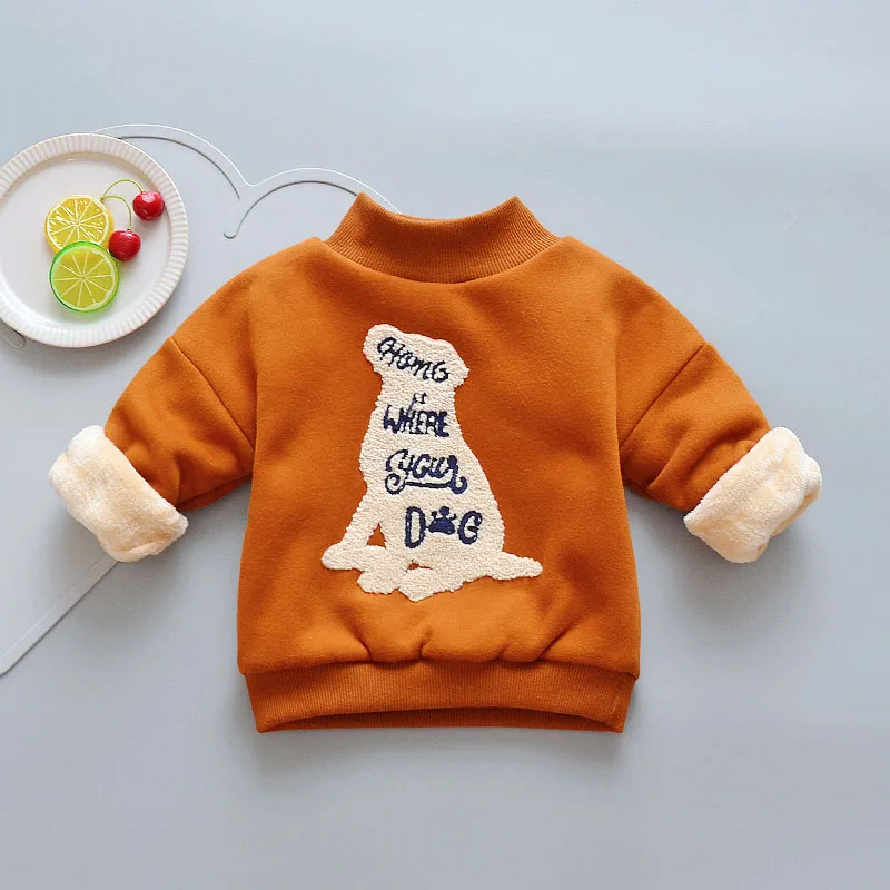 BibiCola/модные толстовки для мальчиков; зимний детский утепленный свитер с рисунком для мальчиков и девочек; Теплая Бархатная верхняя одежда - Цвет: Хаки