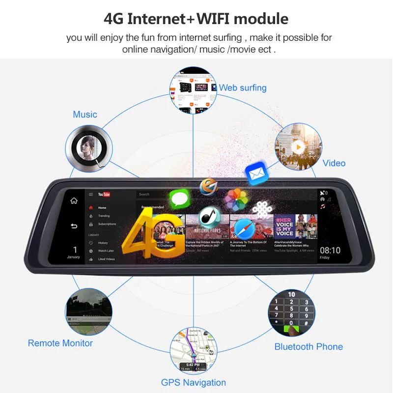 Зеркало заднего вида Anstar 10 &quot 4G 2 + 32 ГБ 4 канала Android 5 1 GPS|Видеорегистраторы| |