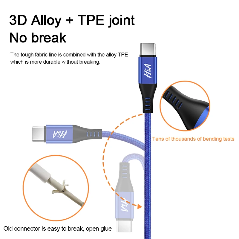 H & A USB نوع-C كابل لسامسونج S9 S8 مزامنة نوع C كابل البيانات الحبل ل Oneplus شياو mi F1 mi 6 سريع شحن الهاتف المحمول كابل