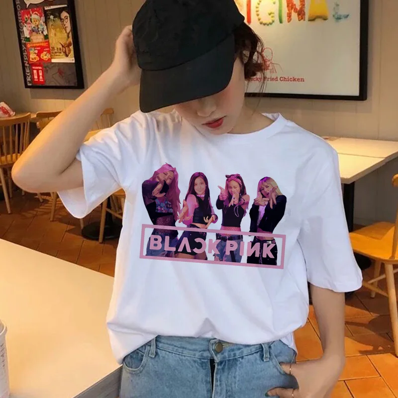 blackpink korean graphic t shirt women female femme t-shirt tshirt top tee shirts hip hop summer 90s kawaii streetwear harajuku