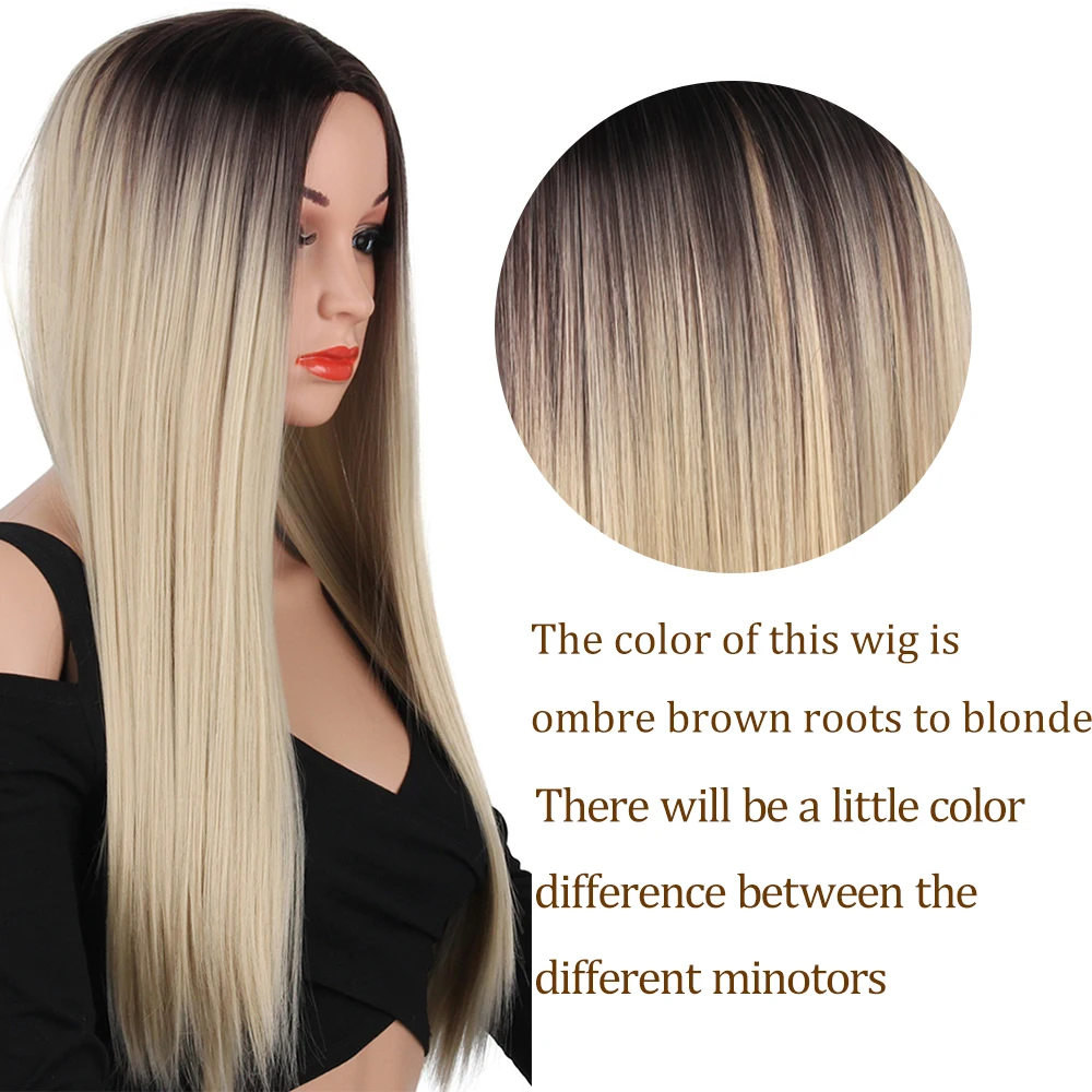 Baratos Pageup 26 pulgadas, cabello rubio recto pelucas de pelo negro de las señoras de las mujeres resistente al calor Ombre Cosplay larga sintética peluca rubia